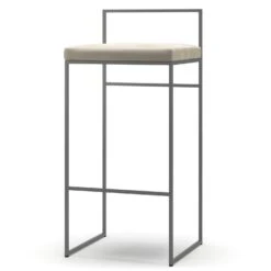 Barhocker Mit Rückenlehne 90 Cm, Grau / Beige Samt